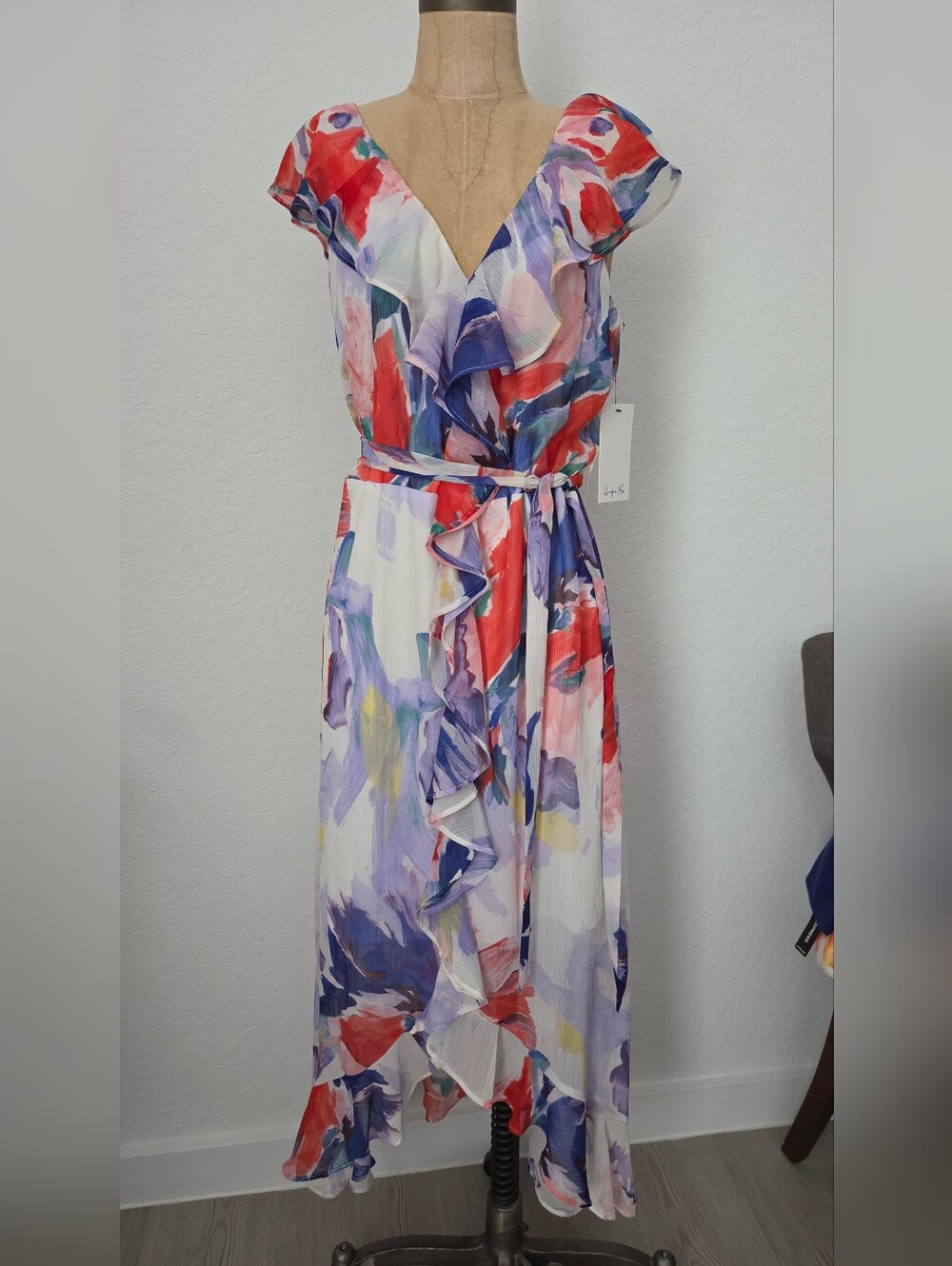 Watercolor Ruffle High-Low Wrap Dress - Multicolor